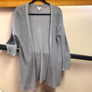Garnet Hill Organic Cotton Linen Blend Knit Long Sleeve Cardigan Sweater Grey S